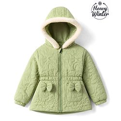 Babyhug Woven Padded Hooded Winter Jacket with Full Sleeves and Bow Applique - Light Green