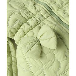 Babyhug Woven Padded Hooded Winter Jacket with Full Sleeves and Bow Applique - Light Green