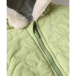 Babyhug Woven Padded Hooded Winter Jacket with Full Sleeves and Bow Applique - Light Green