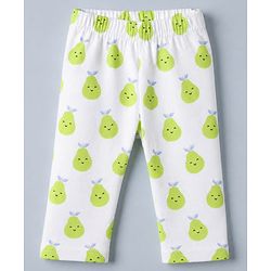 Babyhug Cotton Knit Full Sleeves Front Open Co-ord Shirt & Pyjama Night with Fruits Print in White