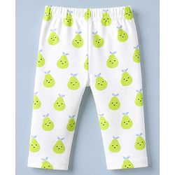 Babyhug Cotton Knit Full Sleeves Front Open Co-ord Shirt & Pyjama Night with Fruits Print in White