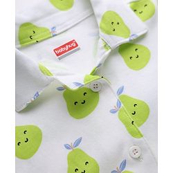Babyhug Cotton Knit Full Sleeves Front Open Co-ord Shirt & Pyjama Night with Fruits Print in White