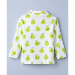 Babyhug Cotton Knit Full Sleeves Front Open Co-ord Shirt & Pyjama Night with Fruits Print in White