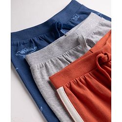 Babyhug Cotton Jersey Knit Full Length Jogger Fit Lounge Pant With Dino Print Pack of 3 - Red Grey Blue