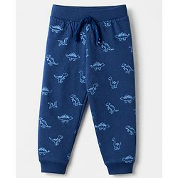 Babyhug Cotton Jersey Knit Full Length Jogger Fit Lounge Pant With Dino Print Pack of 3 - Red Grey Blue