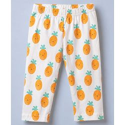 Babyhug Cotton Knit Full Sleeves Front Open Co-ord Shirt & Pajama Night Suit with Pineapple Print - White