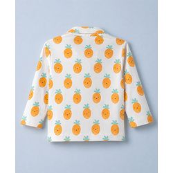 Babyhug Cotton Knit Full Sleeves Front Open Co-ord Shirt & Pajama Night Suit with Pineapple Print - White