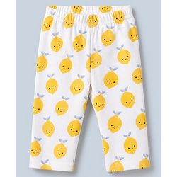 Babyhug Cotton Knit Full Sleeves Front Open Co-ord Shirt & Pyjama Night Suit with Fruits Print in White