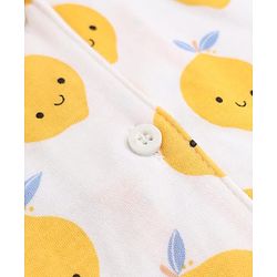 Babyhug Cotton Knit Full Sleeves Front Open Co-ord Shirt & Pyjama Night Suit with Fruits Print in White