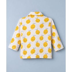 Babyhug Cotton Knit Full Sleeves Front Open Co-ord Shirt & Pyjama Night Suit with Fruits Print in White