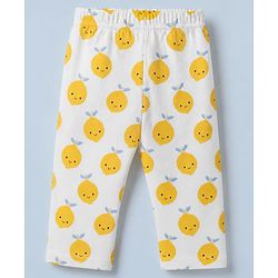 Babyhug Cotton Knit Full Sleeves Front Open Co-ord Shirt & Pyjama Night Suit with Fruits Print in White