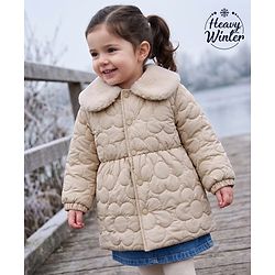 Babyhug Woven Padded Quilted Winter Jacket with Full Sleeves - Beige