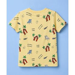 Babyhug Cotton Knit Half Sleeves T-Shirt with Beach Theme Print - Yellow