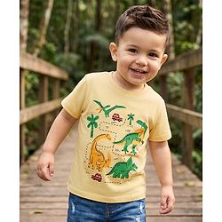Babyhug Cotton Knit Half Sleeves T-Shirt with Dinosaur Safari Print - Yellow