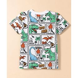 Babyhug 100% Cotton Knit Half Sleeves T-Shirt with Dinosaur Comic Print - White