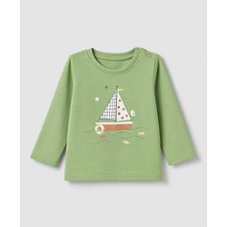 Babyhug 100% Cotton Interlock Knit Striped T-Shirts with Full Sleeves and Nautical Print Pack of 3 - Green & White