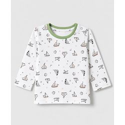 Babyhug 100% Cotton Interlock Knit Striped T-Shirts with Full Sleeves and Nautical Print Pack of 3 in White & Green