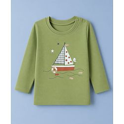 Babyhug 100% Cotton Interlock Knit Full Sleeves Striped & Boat Printed Tshirts Pack of 3 - White, Red & Green