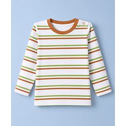 Babyhug 100% Cotton Interlock Knit Full Sleeves Striped & Boat Printed Tshirts Pack of 3 - White, Red & Green
