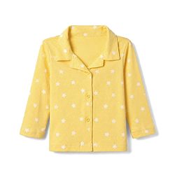 Babyhug Cotton Knit Full Sleeves Front Open Shirt & Pyjama Night Suit with Star Print in Yellow