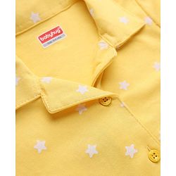 Babyhug Cotton Knit Full Sleeves Front Open Shirt & Pyjama Night Suit with Star Print in Yellow