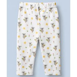 Babyhug Cotton Interlock Knit Full Sleeves Front Open Co-ord Shirt & Pajama Night Suit with Floral Koala Print - White