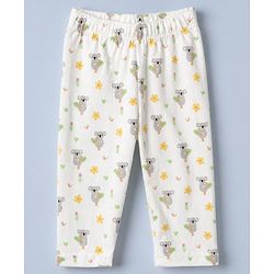 Babyhug Cotton Interlock Knit Full Sleeves Front Open Co-ord Shirt & Pajama Night Suit with Floral Koala Print - White