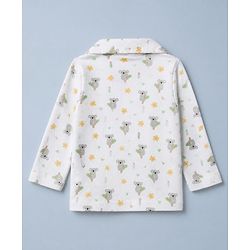 Babyhug Cotton Interlock Knit Full Sleeves Front Open Co-ord Shirt & Pajama Night Suit with Floral Koala Print - White