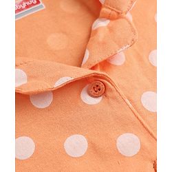Babyhug Cotton Knit Full Sleeves Front Open Shirt & Pyjama Night Suit with Polka Dots in Orange