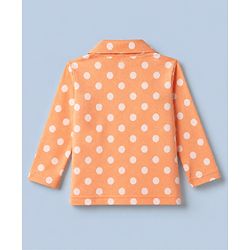 Babyhug Cotton Knit Full Sleeves Front Open Shirt & Pyjama Night Suit with Polka Dots in Orange