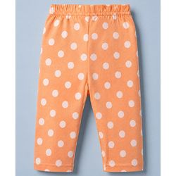 Babyhug Cotton Knit Full Sleeves Front Open Shirt & Pyjama Night Suit with Polka Dots in Orange