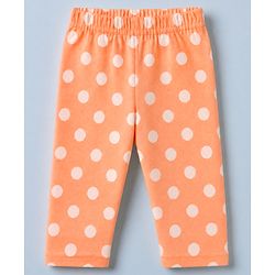 Babyhug Cotton Knit Full Sleeves Front Open Shirt & Pyjama Night Suit with Polka Dots in Orange