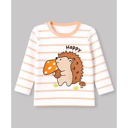 Babyhug 100% Cotton Interlock Knit Full Sleeves Striped T-Shirts with Hedgehog Animal Print Pack of 3 - White Limegreen