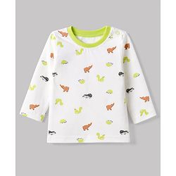 Babyhug 100% Cotton Interlock Knit Full Sleeves Striped T-Shirts with Hedgehog Animal Print Pack of 3 - White Limegreen