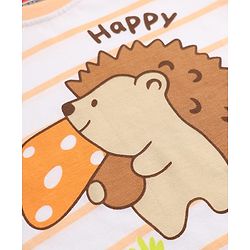 Babyhug 100% Cotton Interlock Knit Full Sleeves Striped T-Shirts with Hedgehog Animal Print Pack of 3 - White Limegreen