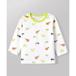 Babyhug 100% Cotton Interlock Knit Full Sleeves Striped T-Shirts with Hedgehog Animal Print Pack of 3 - White Limegreen