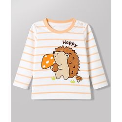 Babyhug 100% Cotton Interlock Knit Full Sleeves Striped T-Shirts with Hedgehog Animal Print Pack of 3 - White Limegreen