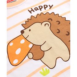 Babyhug 100% Cotton Interlock Knit Full Sleeves Striped T-Shirts with Hedgehog Animal Print Pack of 3 - White Limegreen
