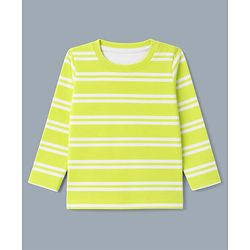 Babyhug 100% Cotton Interlock Knit Striped T-Shirts with Full Sleeves and Hedgehog Print Pack of 3 - White Neon Green & Peach