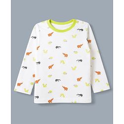 Babyhug 100% Cotton Interlock Knit Striped T-Shirts with Full Sleeves and Hedgehog Print Pack of 3 - White Neon Green & Peach