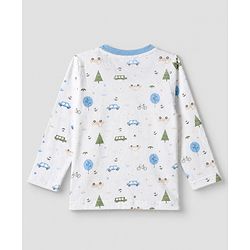 Babyhug 100% Cotton Interlock Knit Full Sleeves Striped T-Shirts with Car Graphic Print Pack of 3 - White Blue Beige
