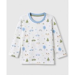 Babyhug 100% Cotton Interlock Knit Full Sleeves Striped T-Shirts with Car Graphic Print Pack of 3 - White Blue Beige