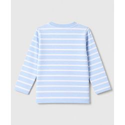 Babyhug 100% Cotton Interlock Knit Full Sleeves Striped T-Shirts with Car Graphic Print Pack of 3 - White Blue Beige
