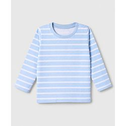 Babyhug 100% Cotton Interlock Knit Full Sleeves Striped T-Shirts with Car Graphic Print Pack of 3 - White Blue Beige