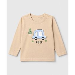 Babyhug 100% Cotton Interlock Knit Full Sleeves Striped T-Shirts with Car Graphic Print Pack of 3 - White Blue Beige