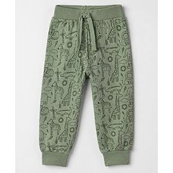 Babyhug Cotton Knit Jogger Fit Full Length Solid Lounge Pant With Animal Print Pack of 3 in Orange Green