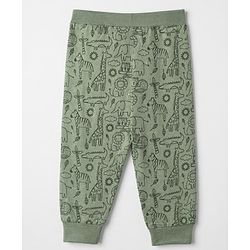 Babyhug Cotton Knit Jogger Fit Full Length Solid Lounge Pant With Animal Print Pack of 3 in Orange Green