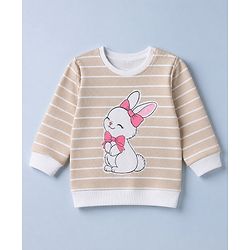 Babyhug 100% Cotton Knit Full Sleeves Heavy Gauge Sweatshirt With Rabit Pint - Beige