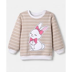 Babyhug 100% Cotton Knit Full Sleeves Heavy Gauge Sweatshirt With Rabit Pint - Beige