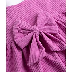 Babyhug Cotton Corduroy Frocks with Inner Tee with Short Sleeves and Bow Detail in Pink for 6-9 Months